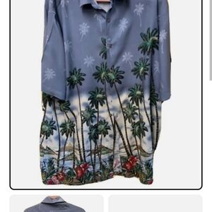Men's Palm Tree Print Casual Shirt - Gray and Green